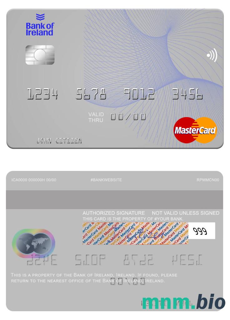 Ireland Bank of Ireland przykład karty mastercard w formacie PSD